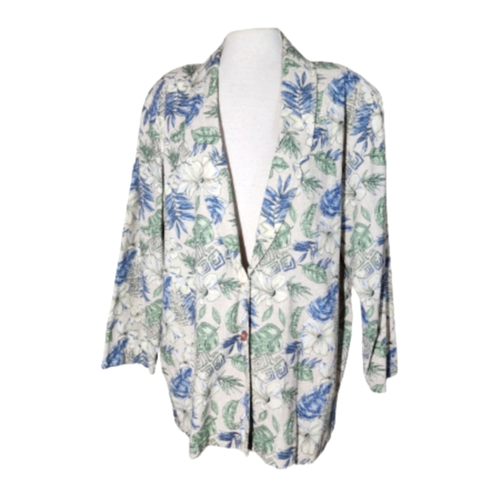 Blazer Floral Vintage Oversized Beige and Blue Plus Size 1X - Picture 4 of 13
